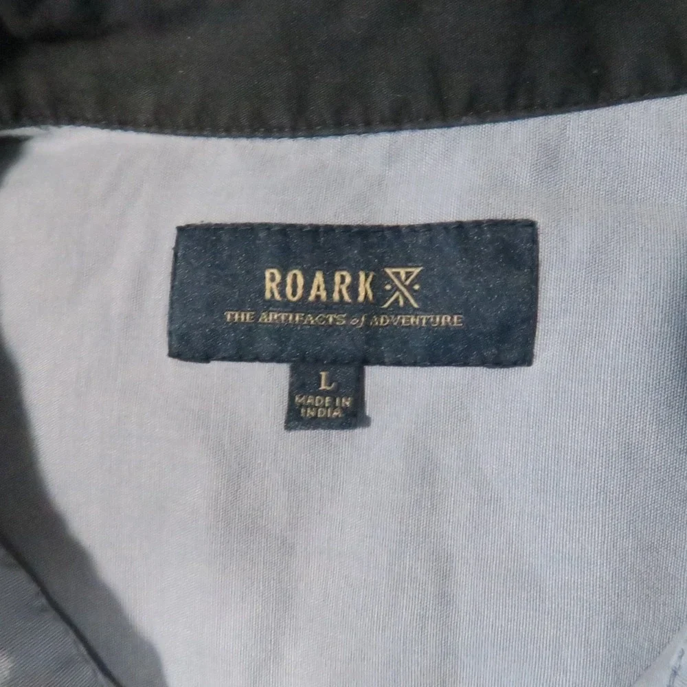 Roark Made to Fade Button Up Shirt L Blue Organic Cotton  Short Sleeve Coastal